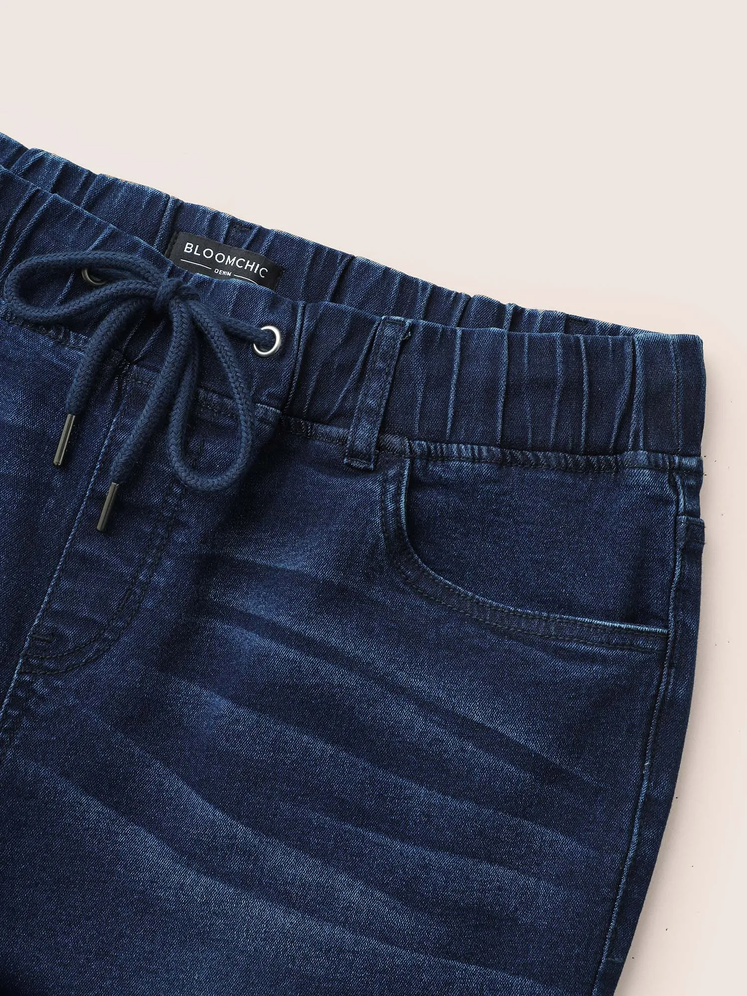 Elastic Waist Drawstring Pocket Dark Wash Jeans sold by Bloomchic product image thumbnail 5