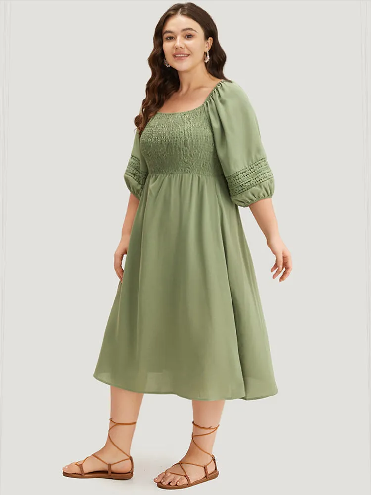 Solid Shirred Square Neck Guipure Lace Dress sold by Bloomchic product image thumbnail 3