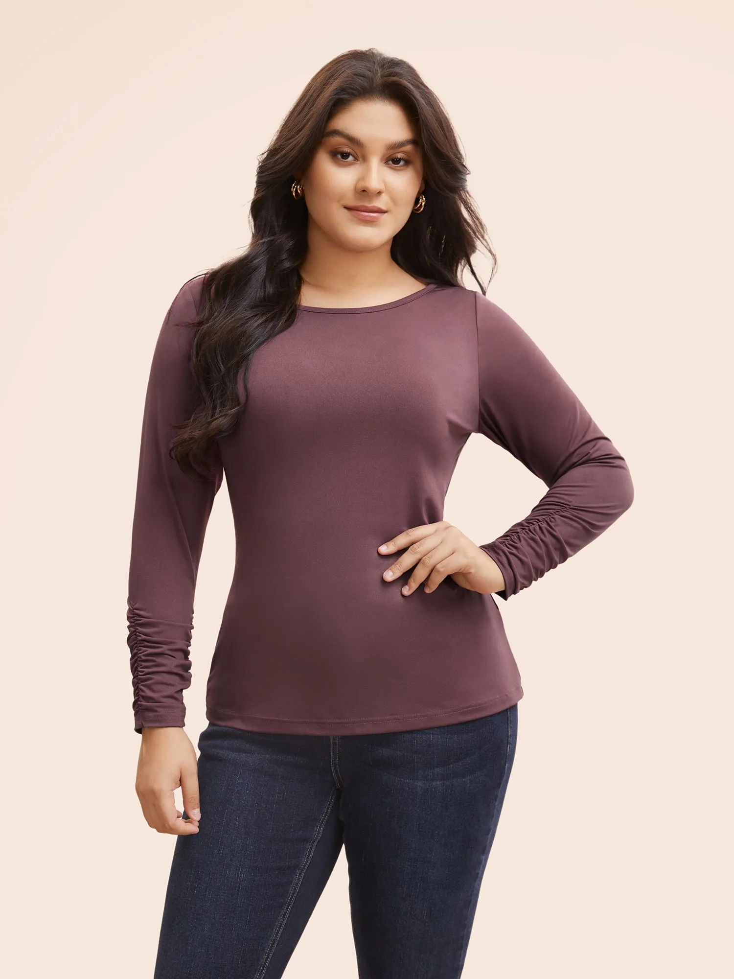 Solid Boat Neck Gathered T-shirt sold by Bloomchic product image thumbnail 2