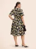 Brush Print Notched Belted Ruffle Sleeve Dress sold by Bloomchic
