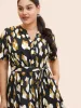 Brush Print Notched Belted Ruffle Sleeve Dress sold by Bloomchic