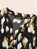 Brush Print Notched Belted Ruffle Sleeve Dress sold by Bloomchic
