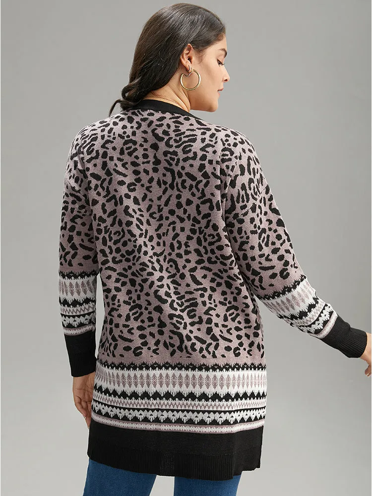 Leopard Print Pocket Contrast Trim Cardigan sold by Bloomchic product image thumbnail 2