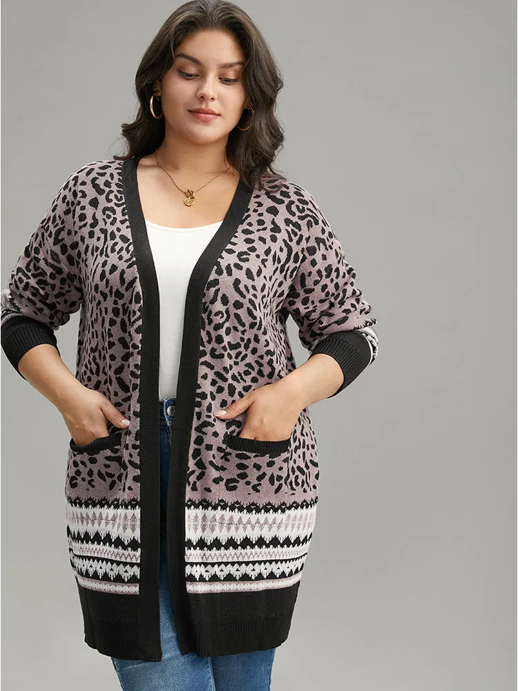Leopard Print Pocket Contrast Trim Cardigan sold by Bloomchic product image thumbnail 3