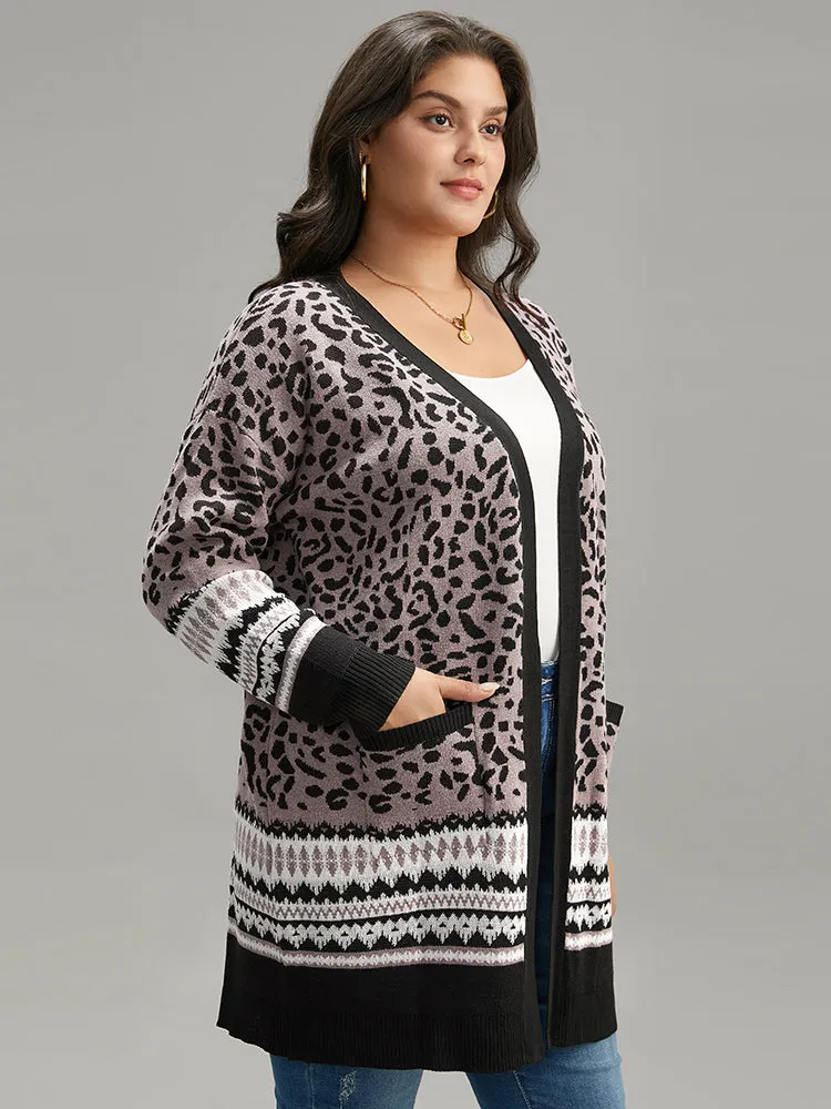 Leopard Print Pocket Contrast Trim Cardigan sold by Bloomchic product image thumbnail 4