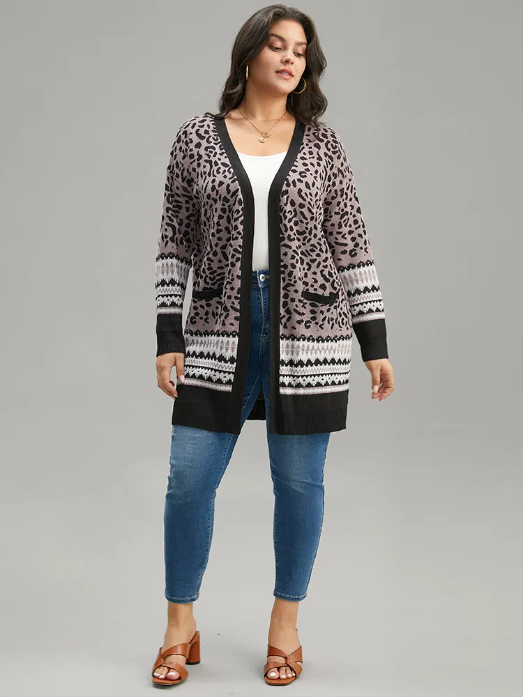 Leopard Print Pocket Contrast Trim Cardigan sold by Bloomchic product image thumbnail 5