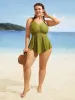 Plain Gathered Asymmetrical Hem Swim Top sold by Bloomchic