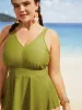 Plain Gathered Asymmetrical Hem Swim Top sold by Bloomchic