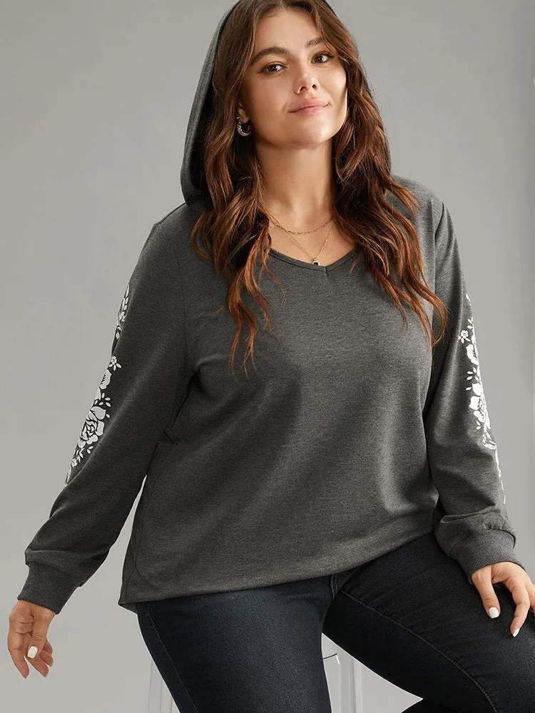 Floral Print Hooded Rib Knit Sweatshirt sold by Bloomchic product image thumbnail 3