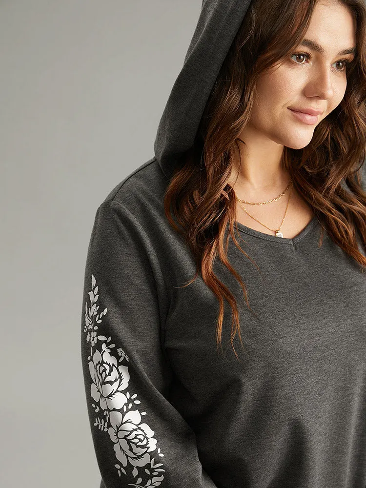 Floral Print Hooded Rib Knit Sweatshirt sold by Bloomchic product image thumbnail 5