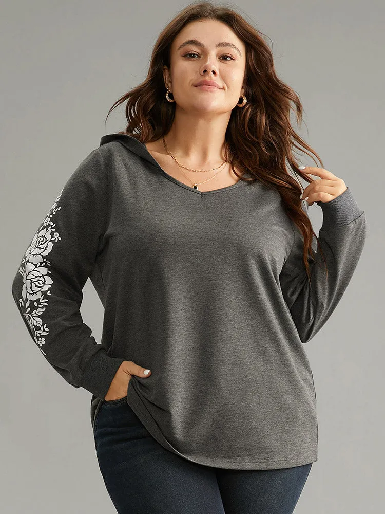 Floral Print Hooded Rib Knit Sweatshirt sold by Bloomchic