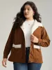 Corduroy Lapel Collar Fuzzy Patchwork Button Fly Coat sold by Bloomchic