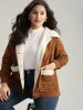 Corduroy Lapel Collar Fuzzy Patchwork Button Fly Coat sold by Bloomchic
