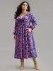 Floral Twist Front Pocket Lantern Sleeve Dress sold by Bloomchic