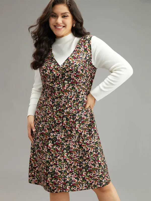 Ditsy Floral Pocket Button Detail Tank Dress sold by Bloomchic
