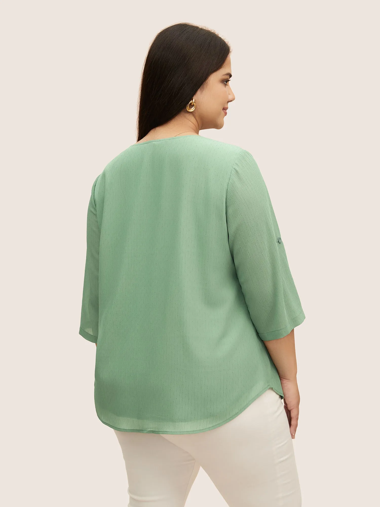 V Neck Plain Pleated Tab Sleeve Blouse sold by Bloomchic product image thumbnail 4