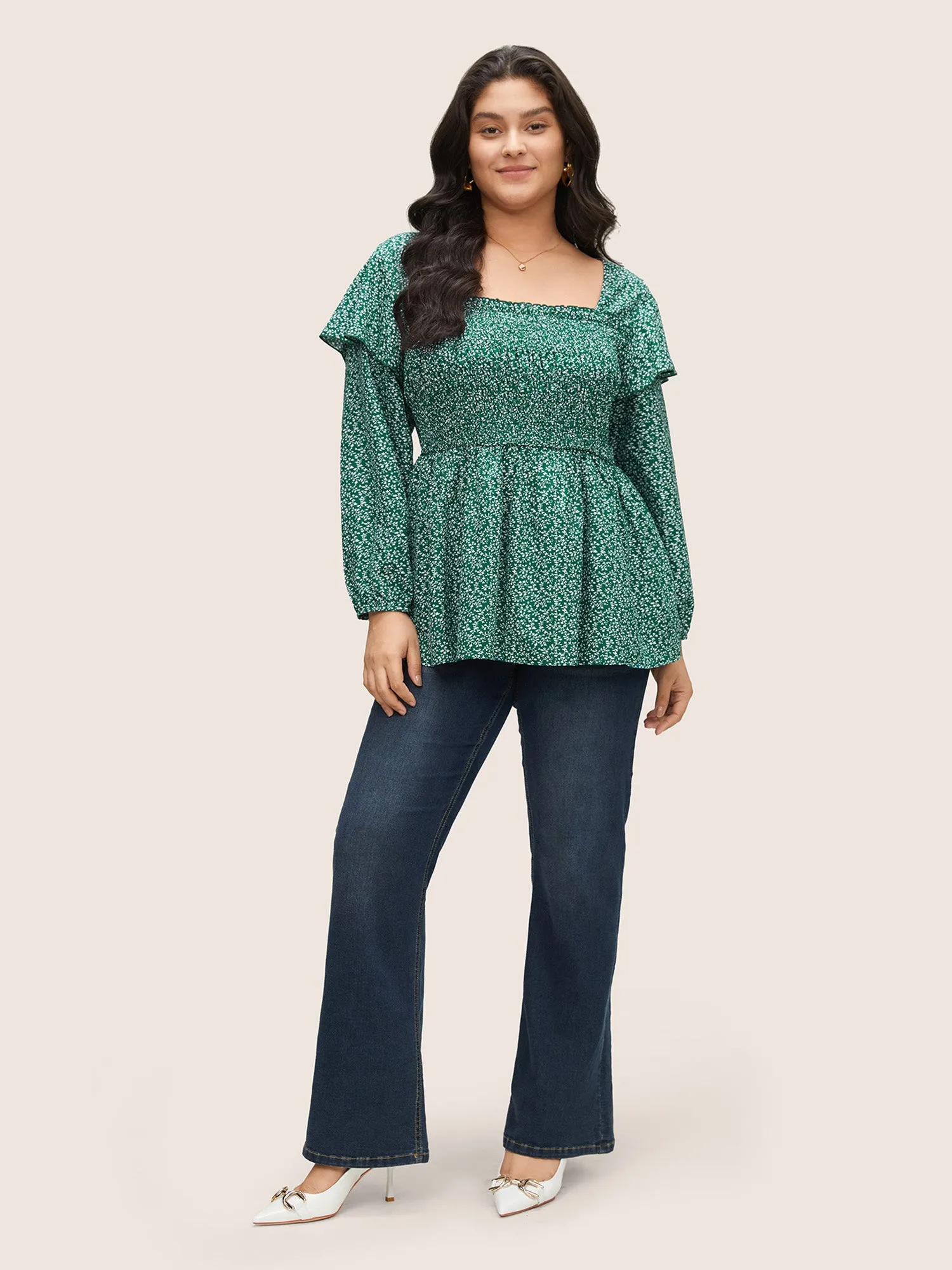 Ditsy Floral Shirred Tiered Ruffles Blouse sold by Bloomchic product image thumbnail 2