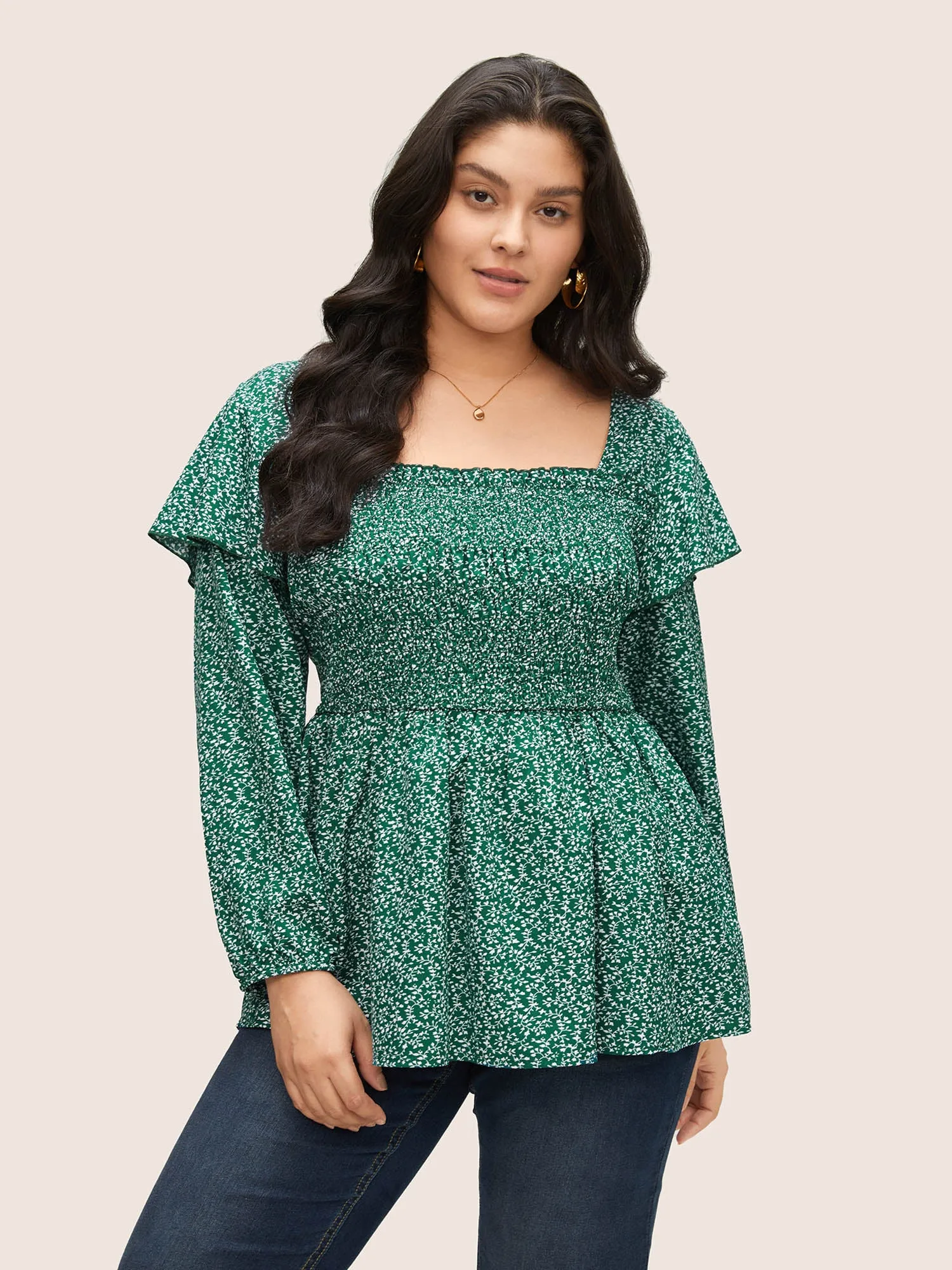 Ditsy Floral Shirred Tiered Ruffles Blouse sold by Bloomchic