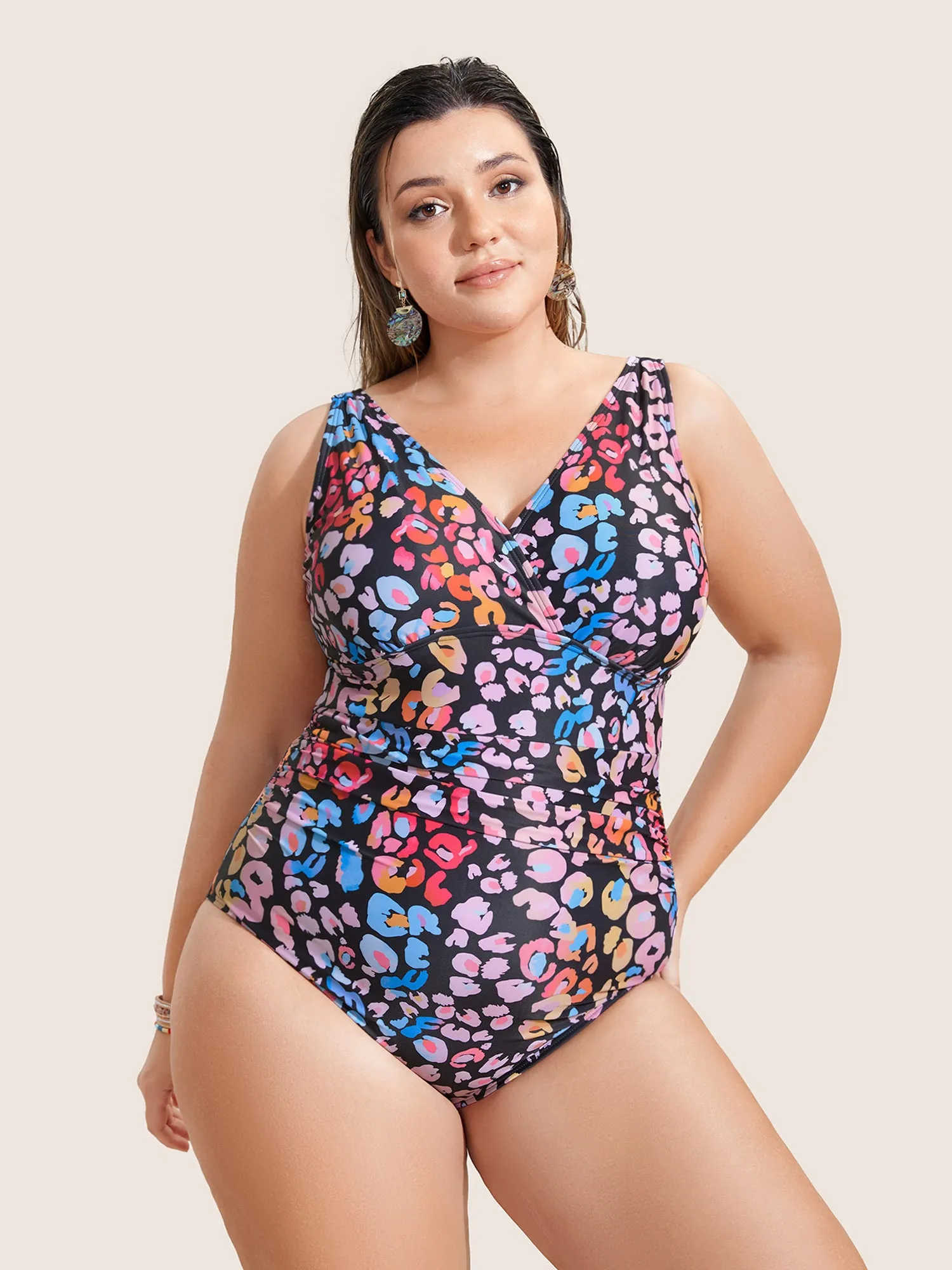 Leopard Print Ruched One Piece Swimsuit sold by Bloomchic