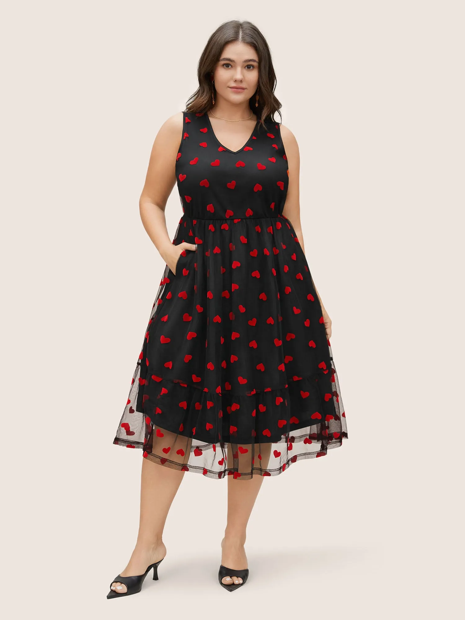 Mesh Heart Graphic Pocket Tank Dress sold by Bloomchic product image thumbnail 2