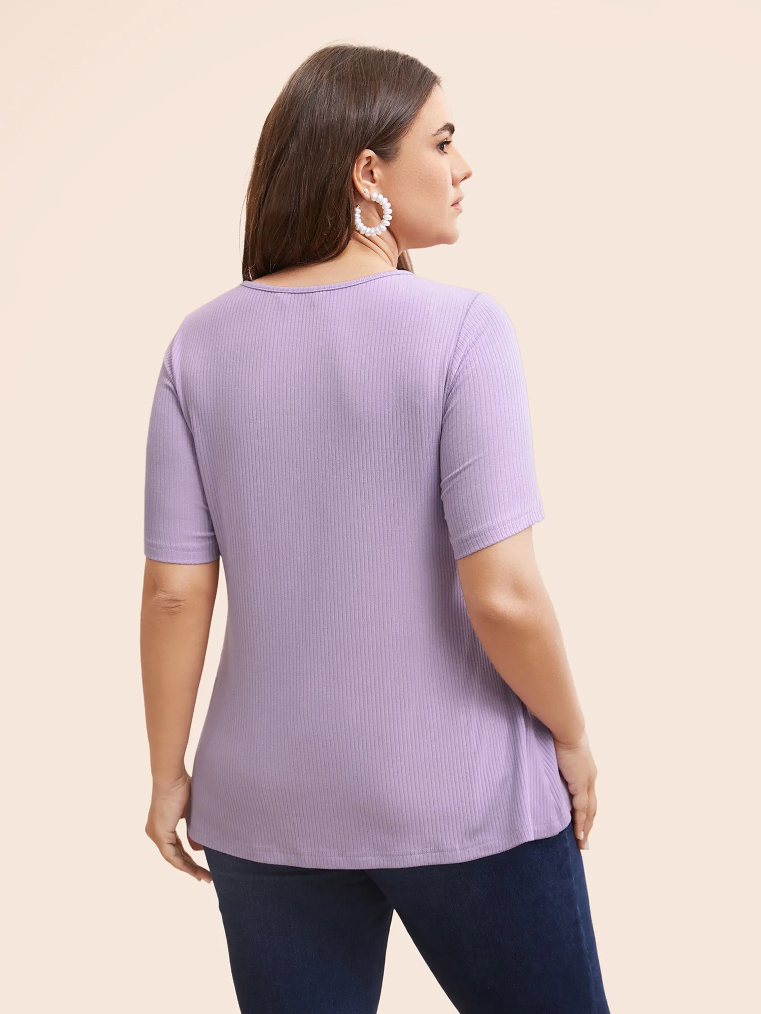 Plain Textured Rib Knit Twist Front T-shirt sold by Bloomchic product image thumbnail 2