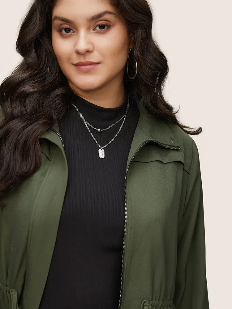 Solid Twill Drawstring Zipper Flap Pocket Jacket sold by Bloomchic product image thumbnail 5