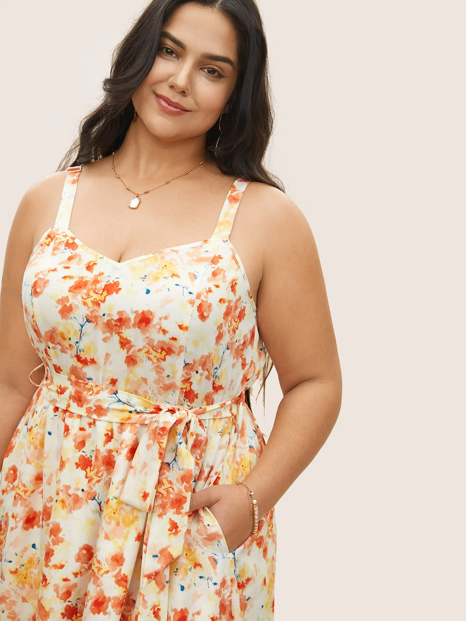 Ditsy Floral Elastic Waist Belted Adjustable Straps Dress sold by Bloomchic product image thumbnail 5