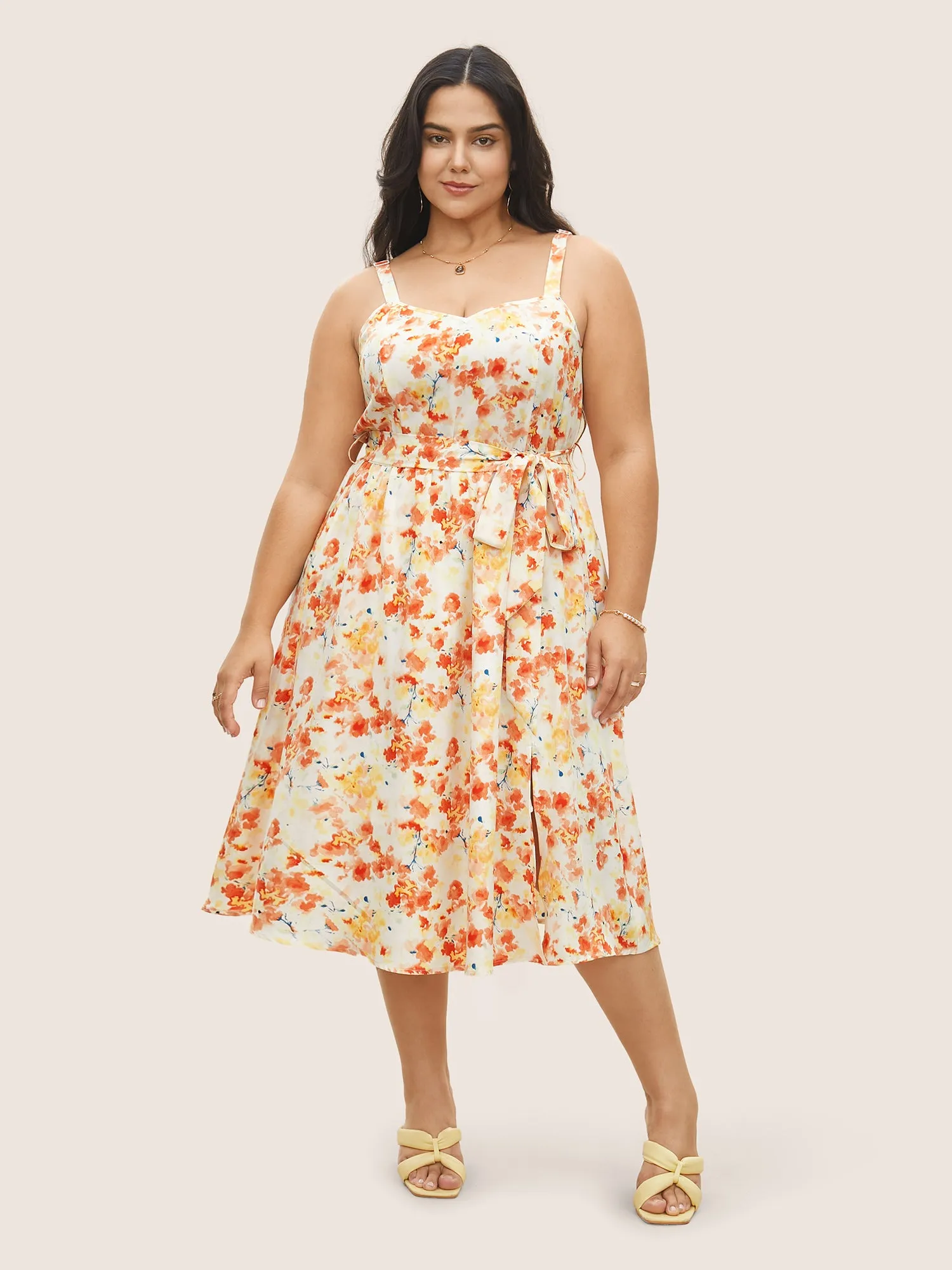 Ditsy Floral Elastic Waist Belted Adjustable Straps Dress sold by Bloomchic product image thumbnail 2