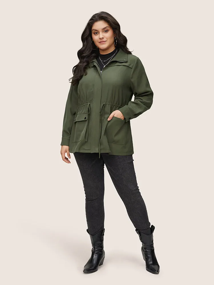 Solid Twill Drawstring Zipper Flap Pocket Jacket sold by Bloomchic product image thumbnail 3