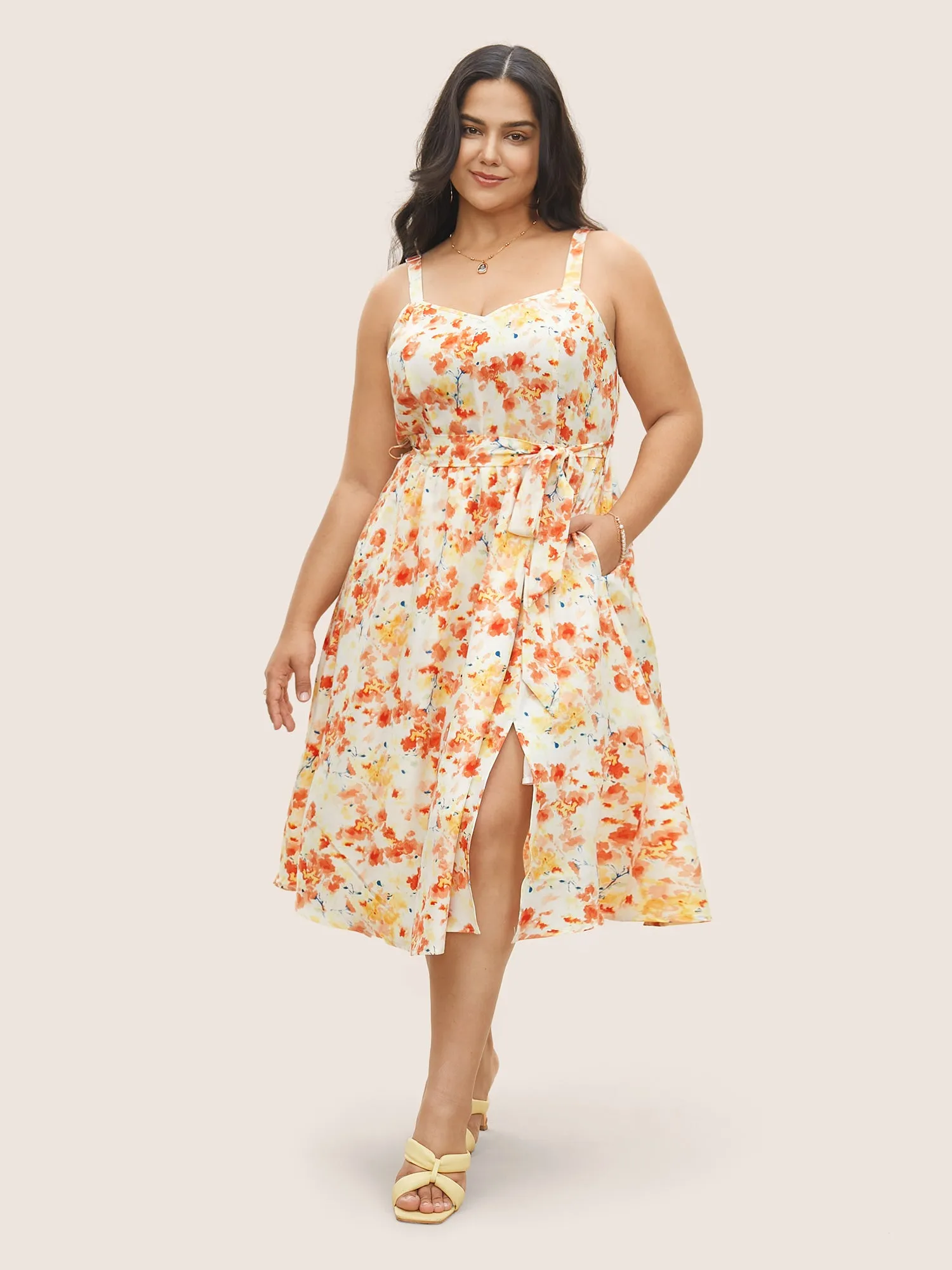 Ditsy Floral Elastic Waist Belted Adjustable Straps Dress sold by Bloomchic product image thumbnail 3