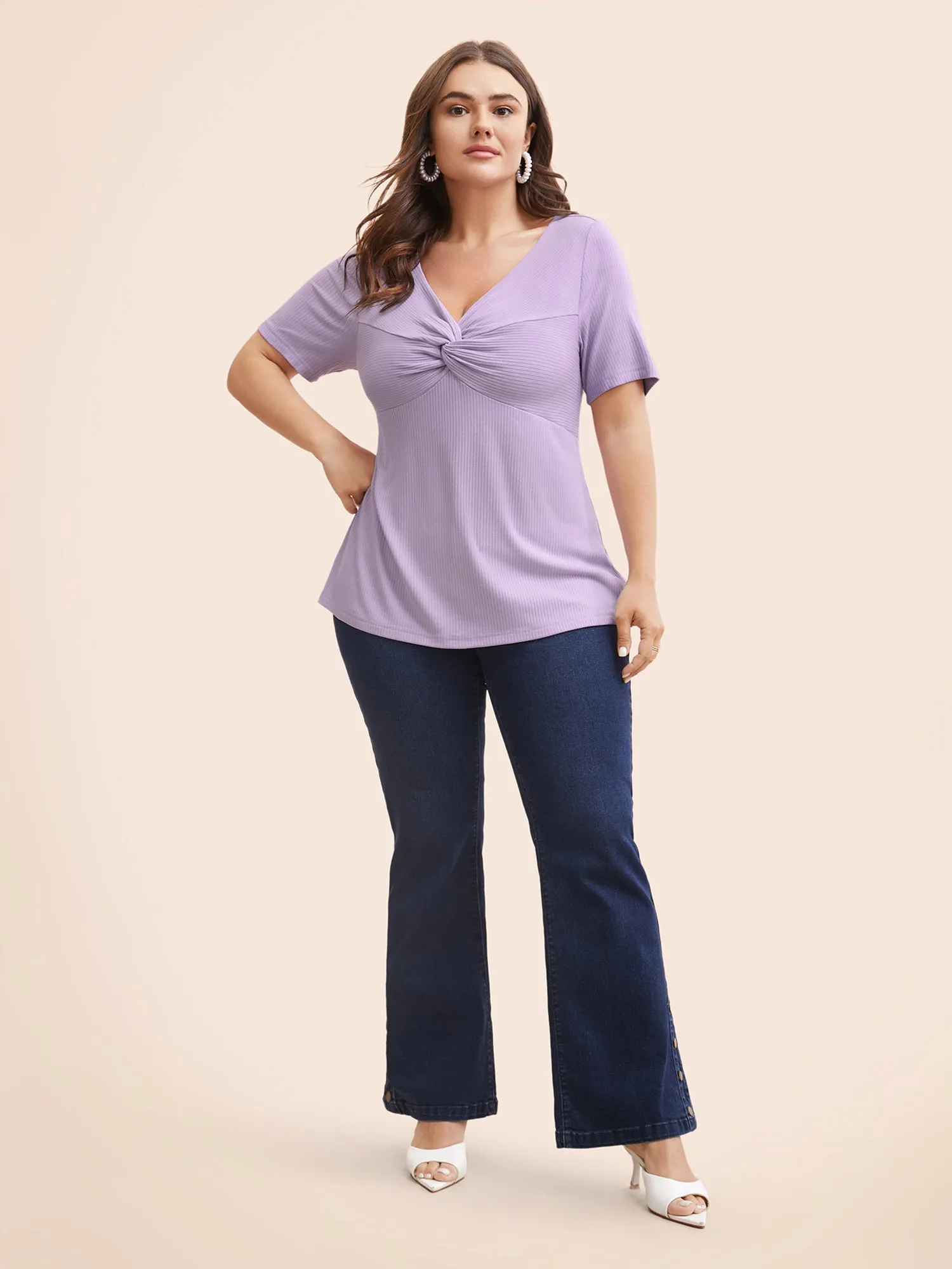 Plain Textured Rib Knit Twist Front T-shirt sold by Bloomchic product image thumbnail 3