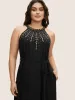 Halter Neck Rhinestone Detail Asymmetrical Hem Dress sold by Bloomchic