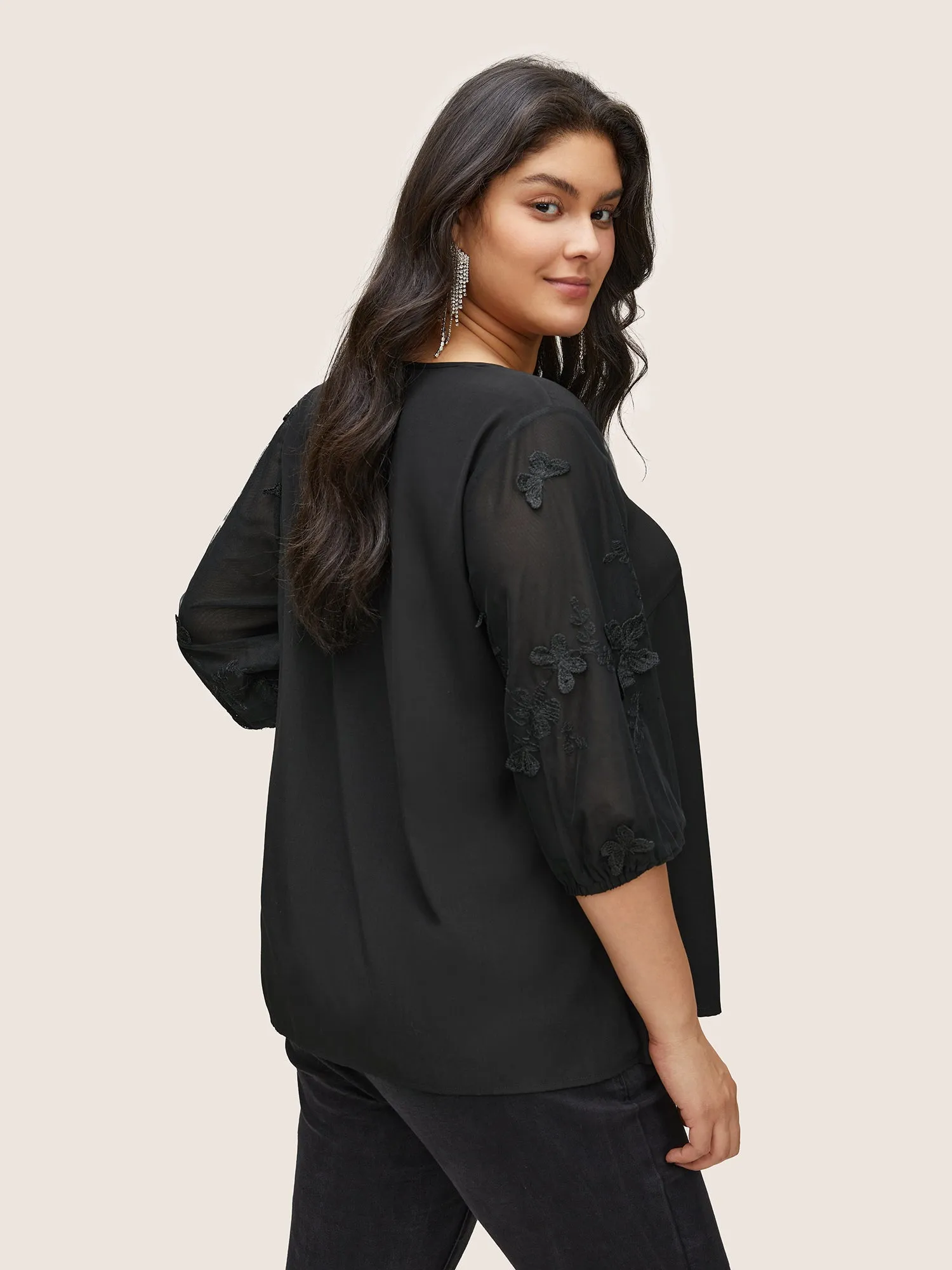 Plain Embroidered Bowknot Mesh Blouse sold by Bloomchic product image thumbnail 5