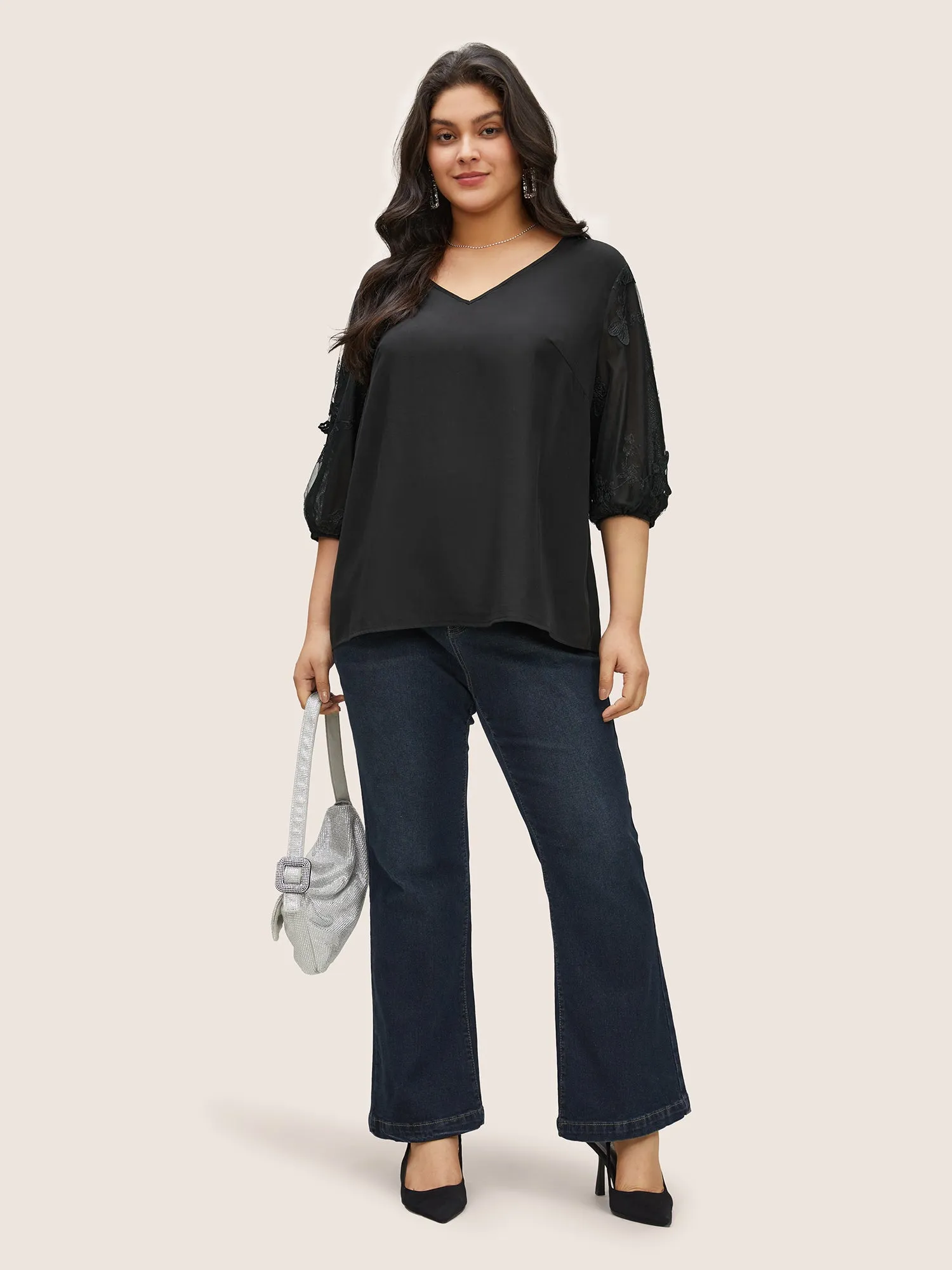 Plain Embroidered Bowknot Mesh Blouse sold by Bloomchic product image thumbnail 2