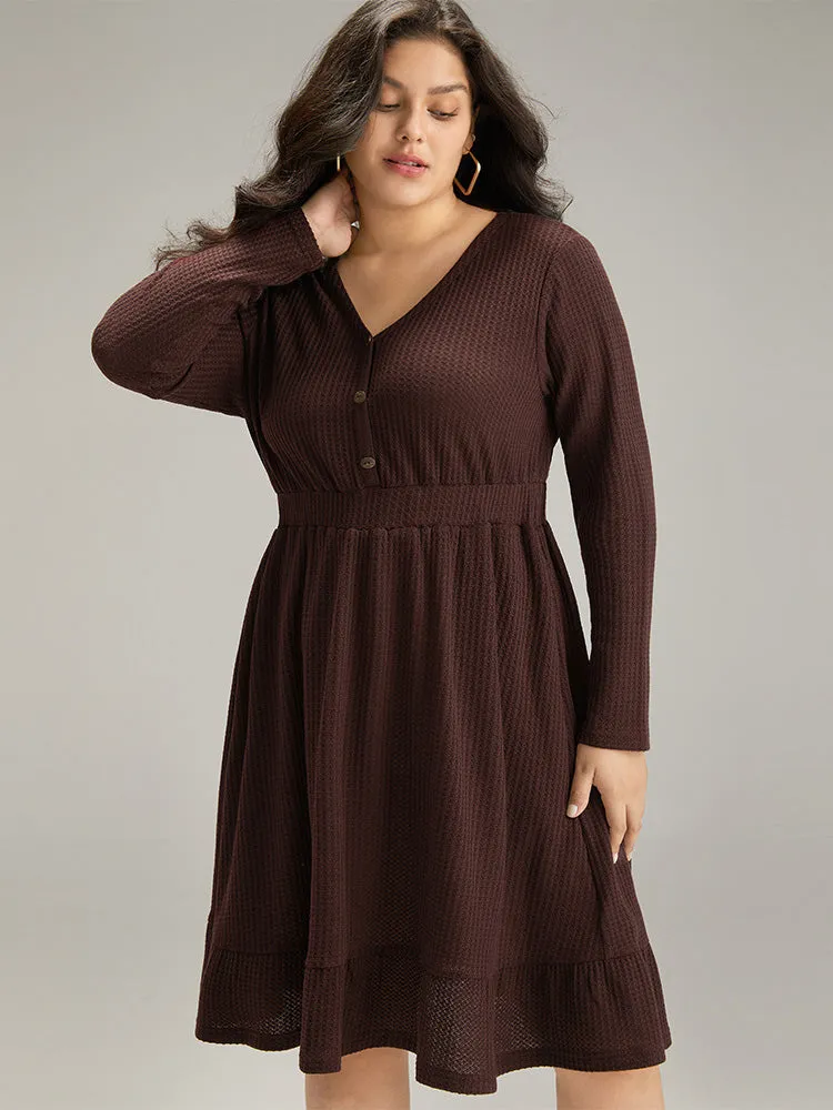 Waffle Knit Button Up Elastic Waist Dress sold by Bloomchic product image thumbnail 3