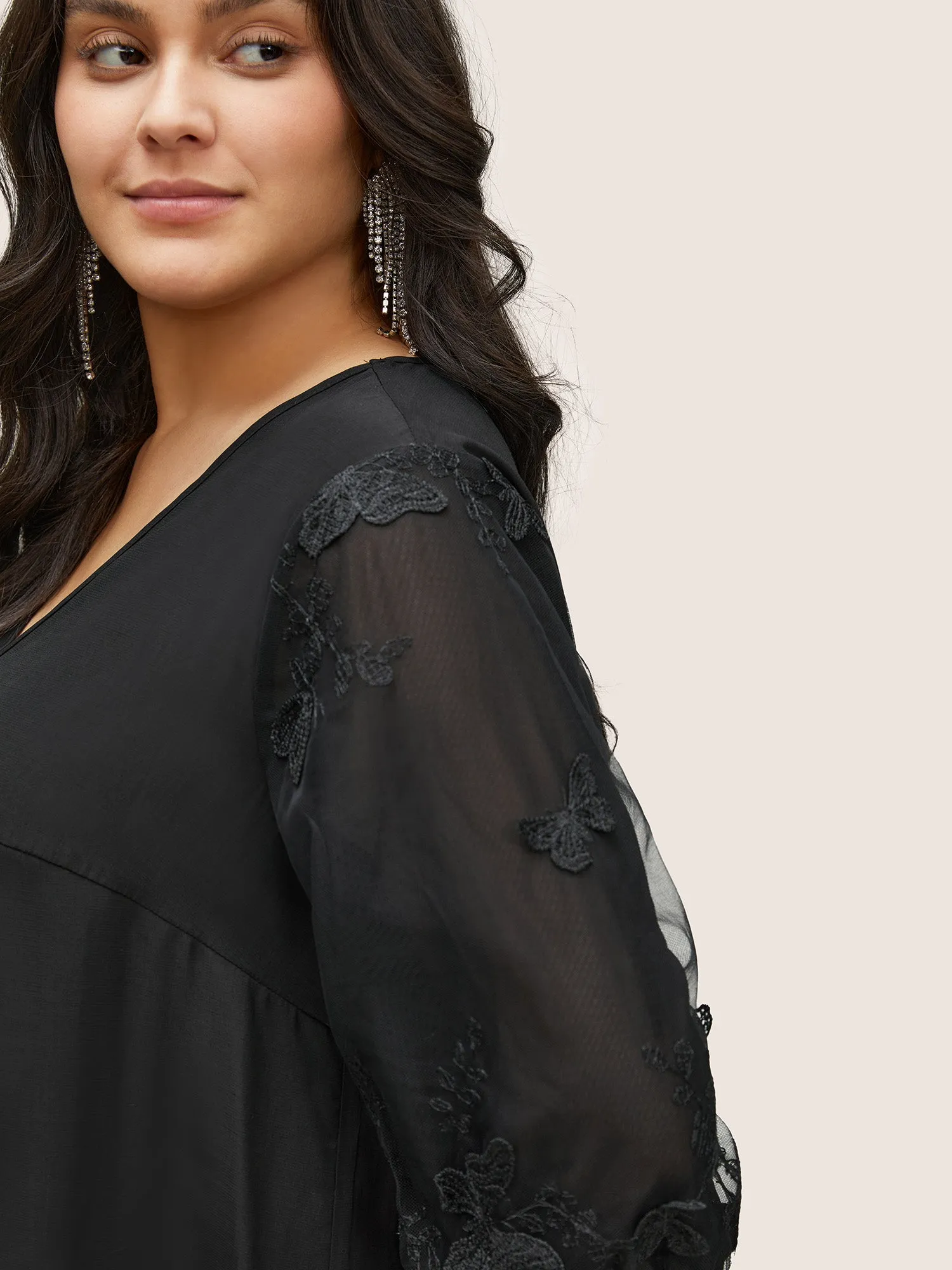 Plain Embroidered Bowknot Mesh Blouse sold by Bloomchic product image thumbnail 3