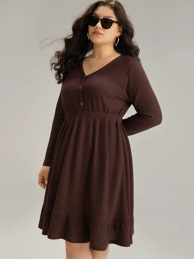 Waffle Knit Button Up Elastic Waist Dress sold by Bloomchic product image thumbnail 4