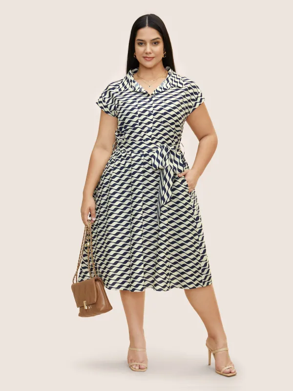 Shirt Collar Striped Belted Midi Dress sold by Bloomchic