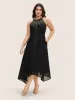 Halter Neck Rhinestone Detail Asymmetrical Hem Dress sold by Bloomchic