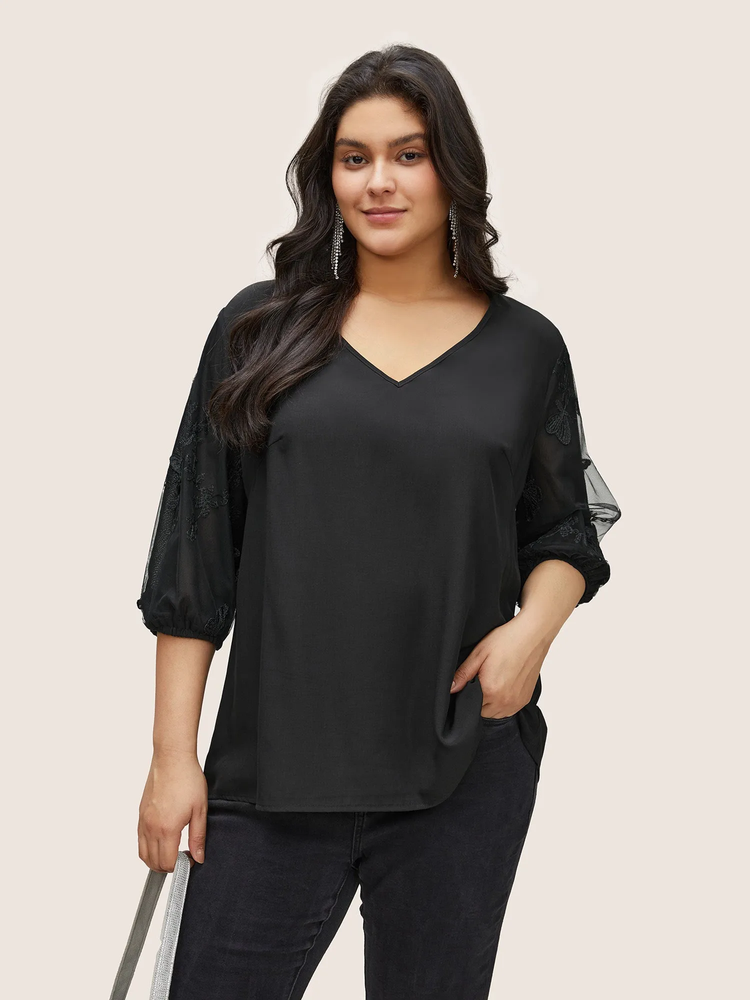 Plain Embroidered Bowknot Mesh Blouse sold by Bloomchic product image thumbnail 4