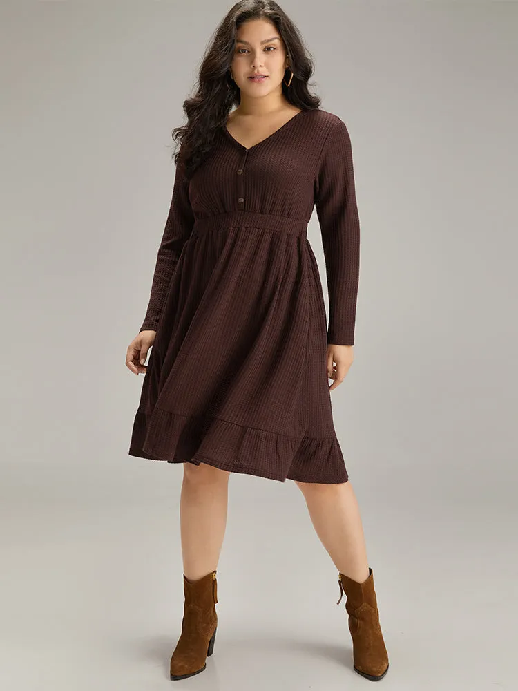 Waffle Knit Button Up Elastic Waist Dress sold by Bloomchic product image thumbnail 5