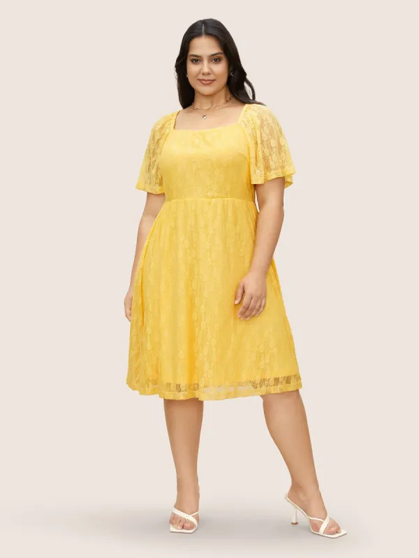 Crochet Lace Mesh Ruffle Sleeve Dress sold by Bloomchic