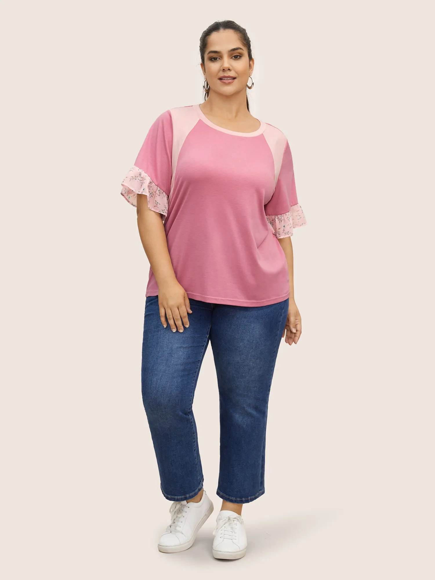 Floral Patchwork Contrast Ruffles T-shirt sold by Bloomchic product image thumbnail 3