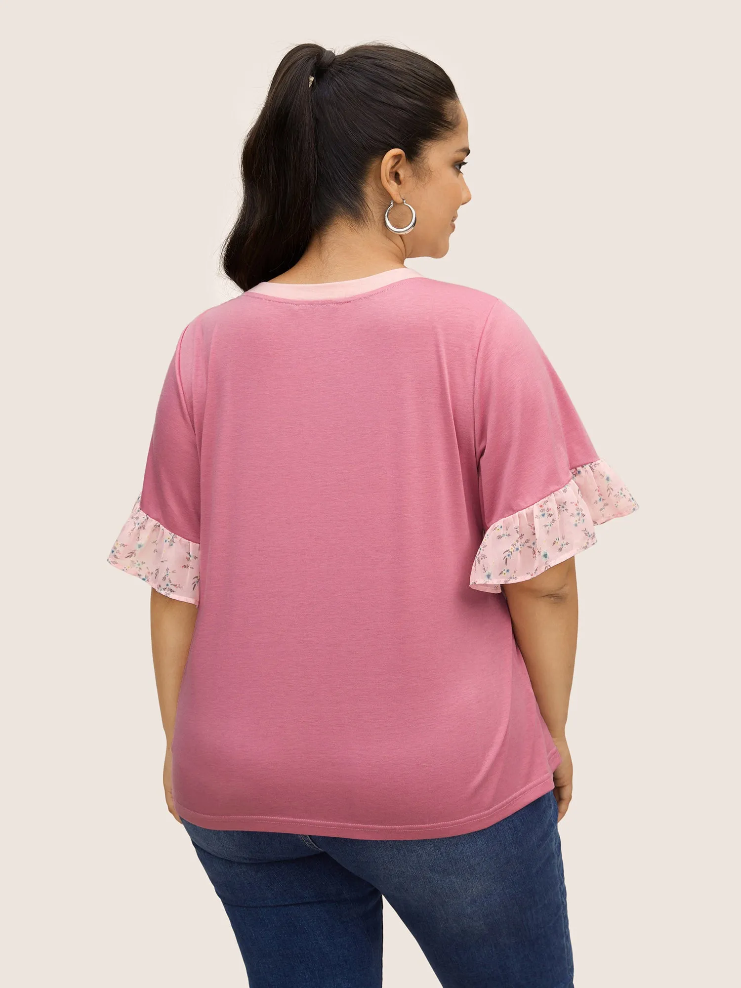 Floral Patchwork Contrast Ruffles T-shirt sold by Bloomchic product image thumbnail 2