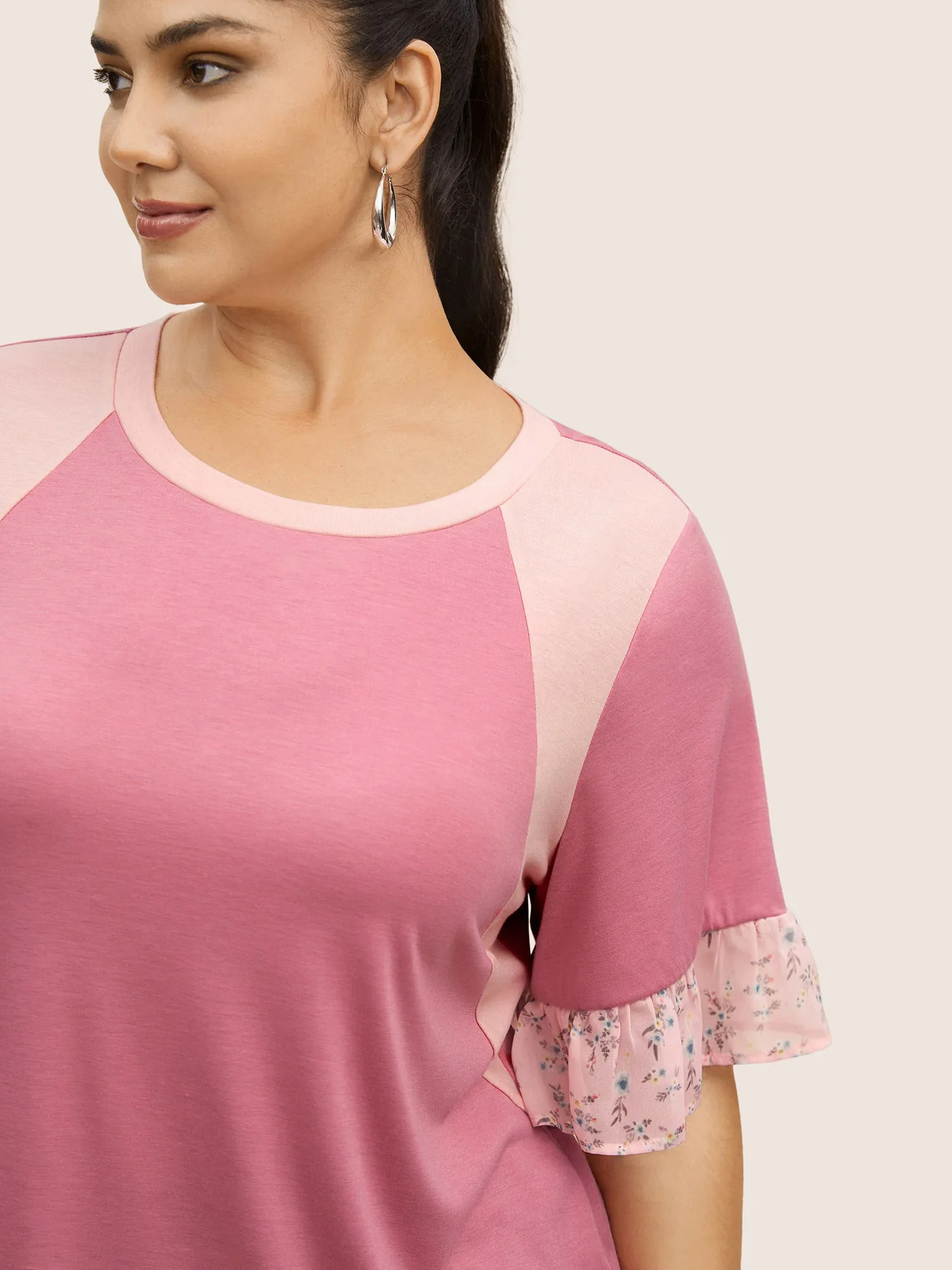 Floral Patchwork Contrast Ruffles T-shirt sold by Bloomchic product image thumbnail 4