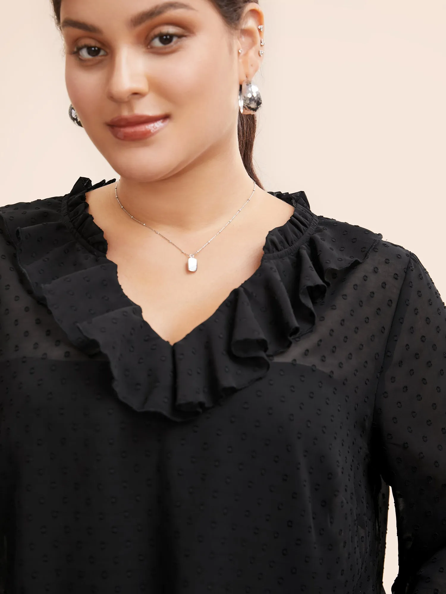 Chiffon Textured Ruffle Trim Blouse sold by Bloomchic product image thumbnail 4