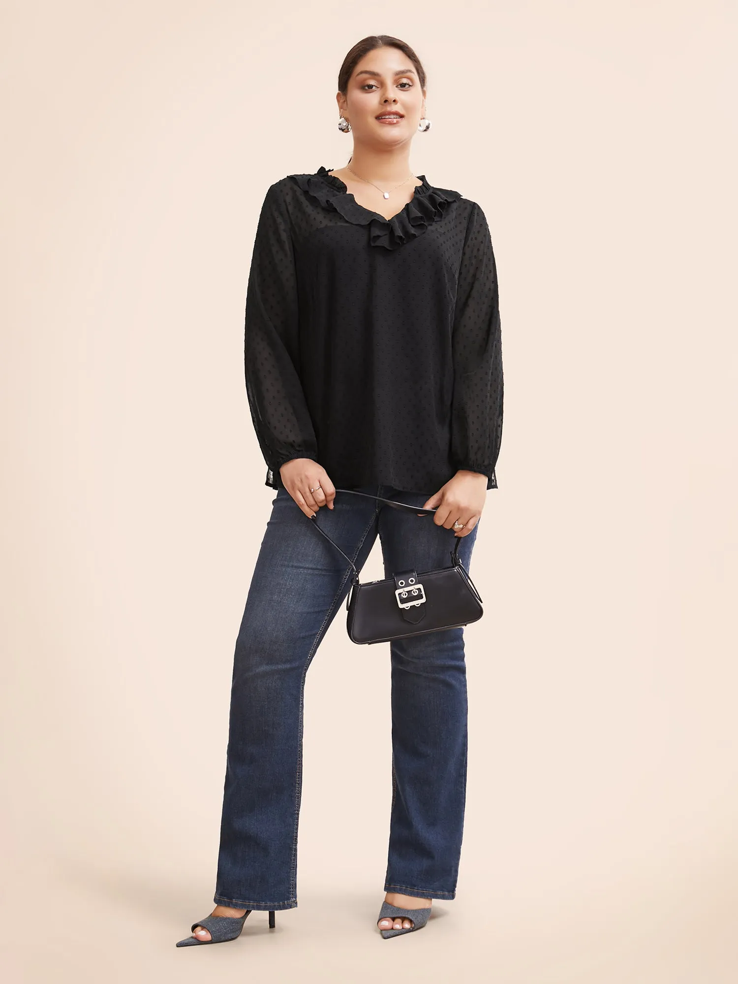 Chiffon Textured Ruffle Trim Blouse sold by Bloomchic product image thumbnail 2