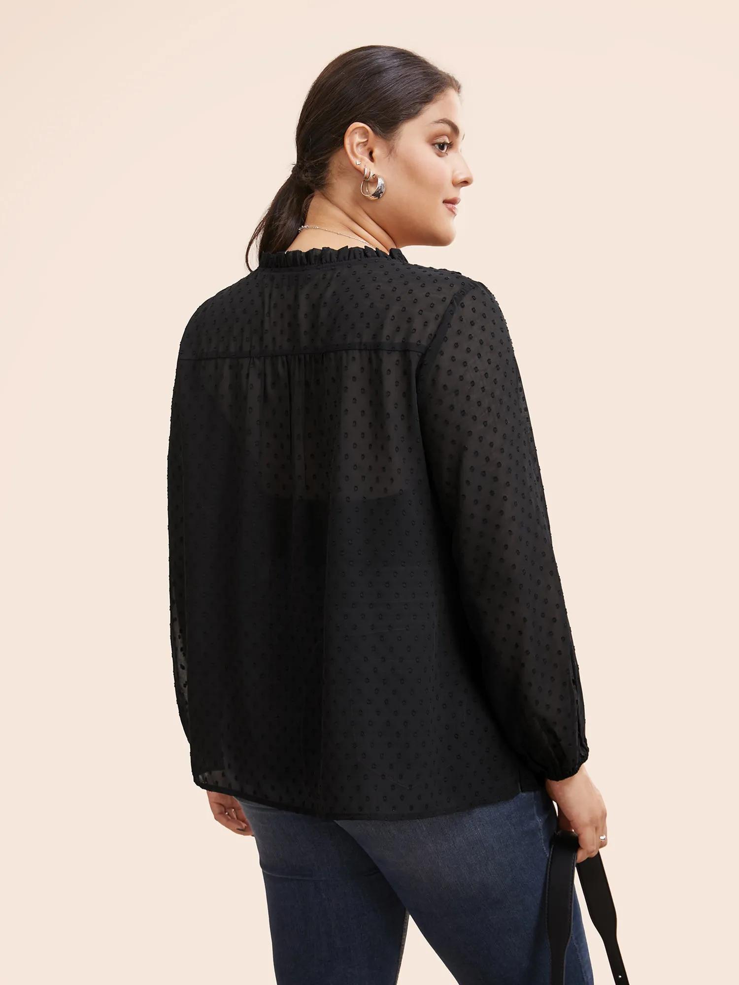 Chiffon Textured Ruffle Trim Blouse sold by Bloomchic product image thumbnail 3