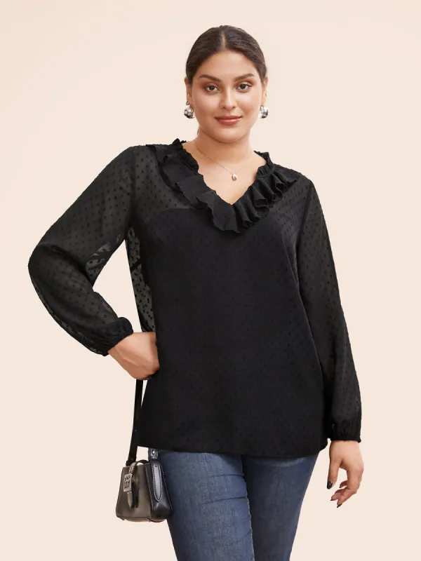 Chiffon  Textured Ruffle Trim Blouse sold by Bloomchic