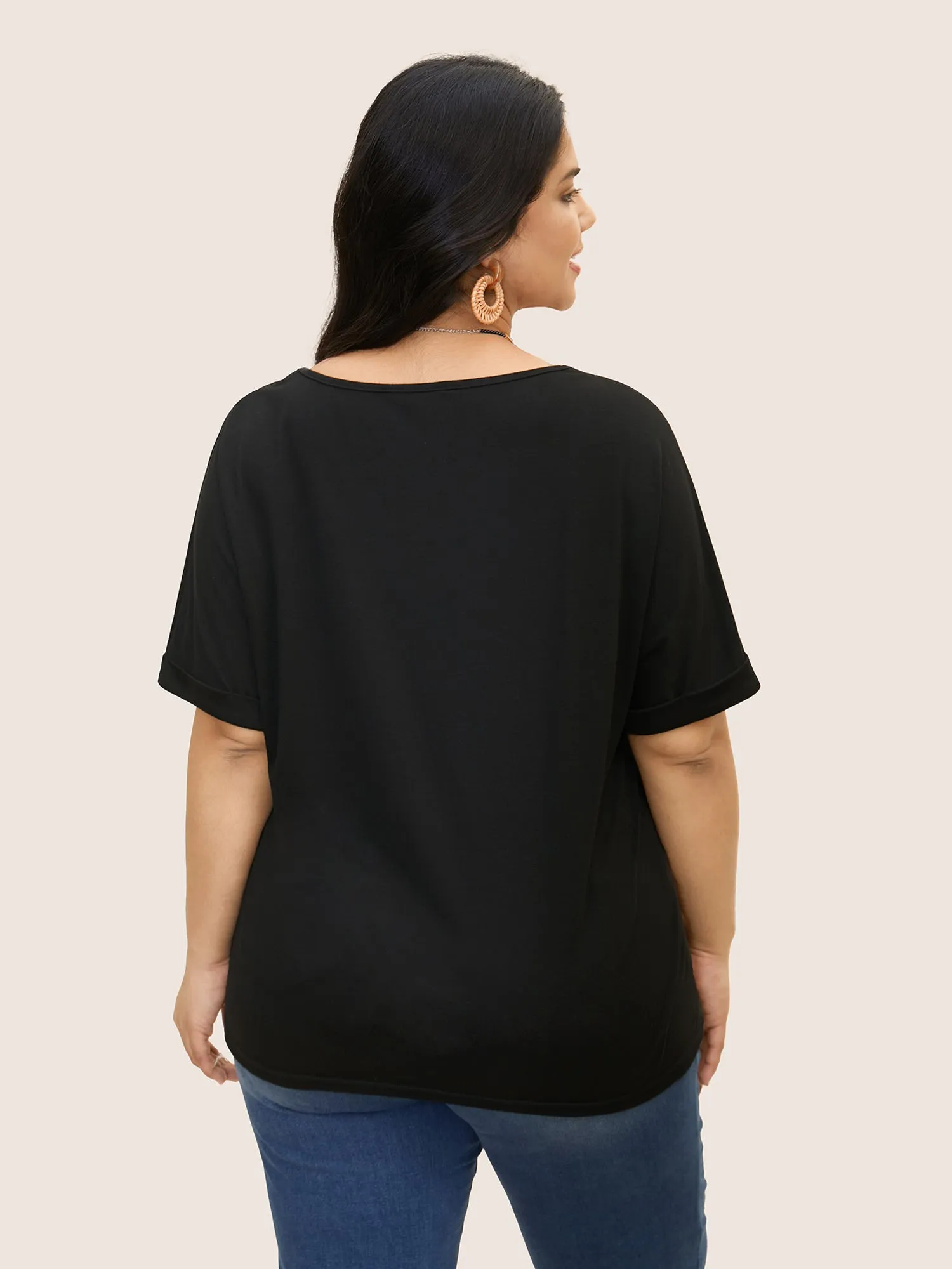 V Neck Block Weave Trim Batwing Sleeve T-shirt sold by Bloomchic product image thumbnail 2
